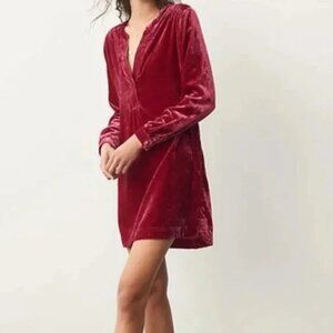 Anthropologie Melody Velvet Tunic Dress Pockets Raspberry Red Fuchsia Size Small